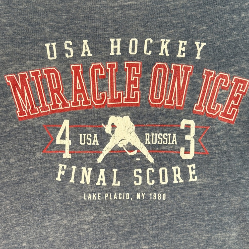 Mens Shirt | Camp David | Size L | Blue Miracle On Ice USA Hockey Graphic Tee